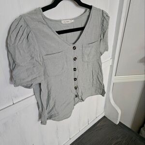 Greenish Color Button-Up Women's Top